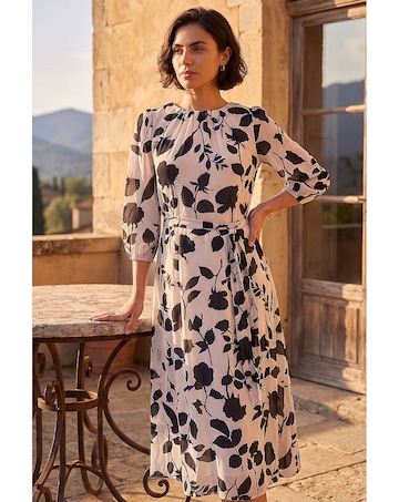 Roman Floral Pleated Midi Dress