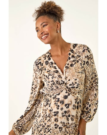 Roman Animal Print Twist Front Dress