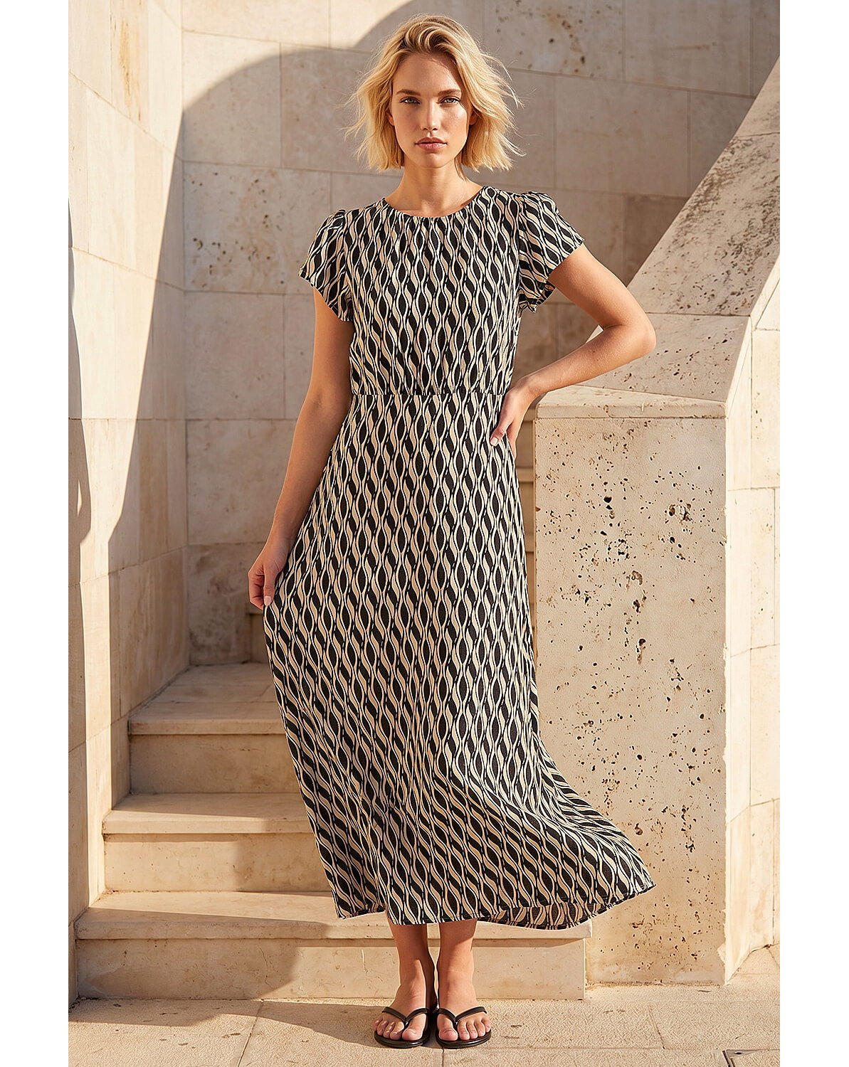 Roman Abstract Geo Print Midi Dress