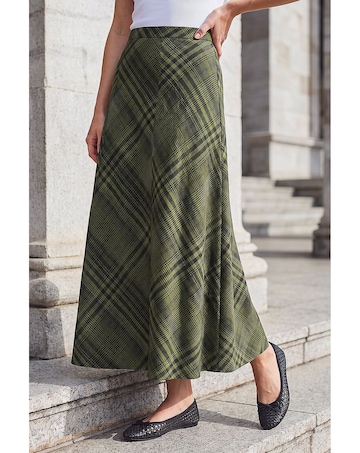 Roman Print Check Midi Skirt