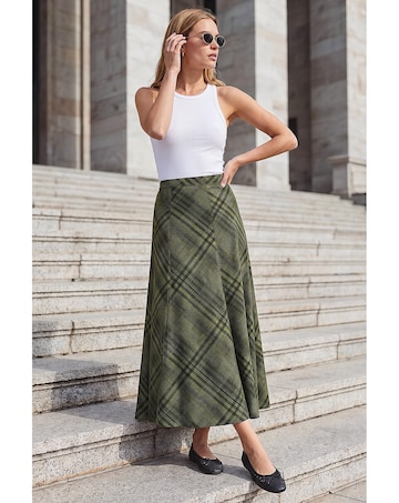 Roman Print Check Midi Skirt