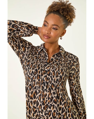 Roman Animal Print Shirred Midi Dress