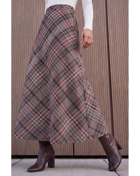 Roman Check Print Midi Skirt