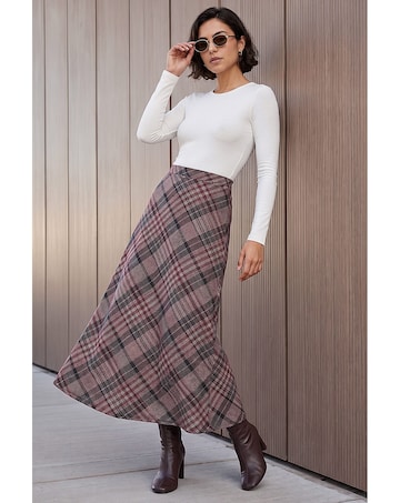 Roman Check Print Midi Skirt