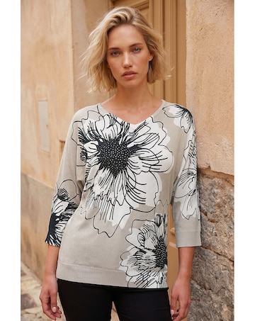 Roman Embellished Floral V-Neck Jumper