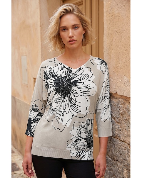 Roman Embellished Floral V-Neck Jumper