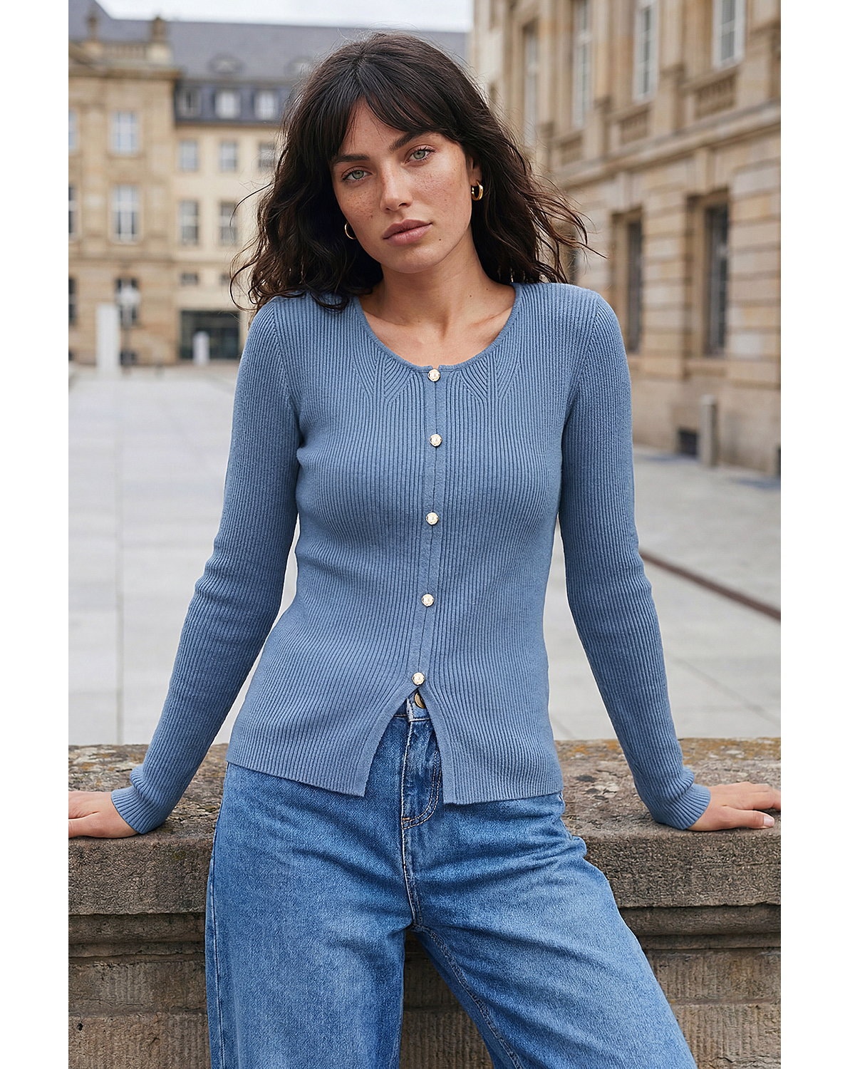 Roman Faux Pearl Ribbed Knit Jumper