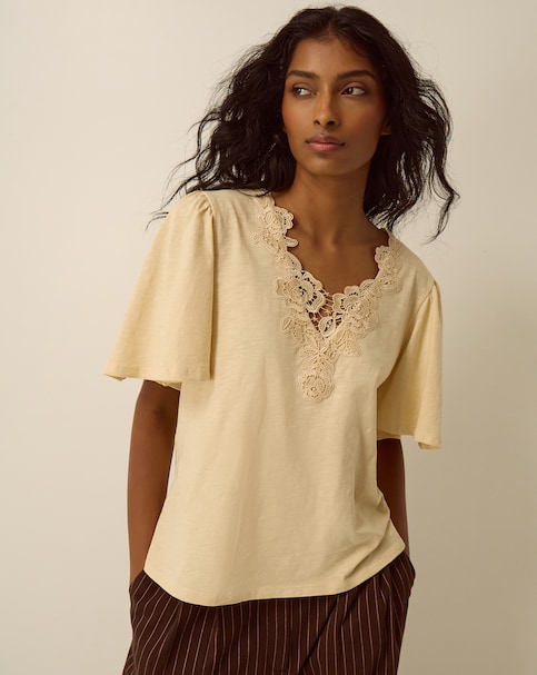 Monsoon Layla V-Neck Lace Jersey Top