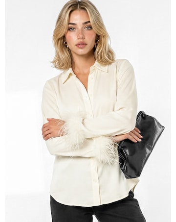 Lovedrobe Feather Cuff Satin Shirt