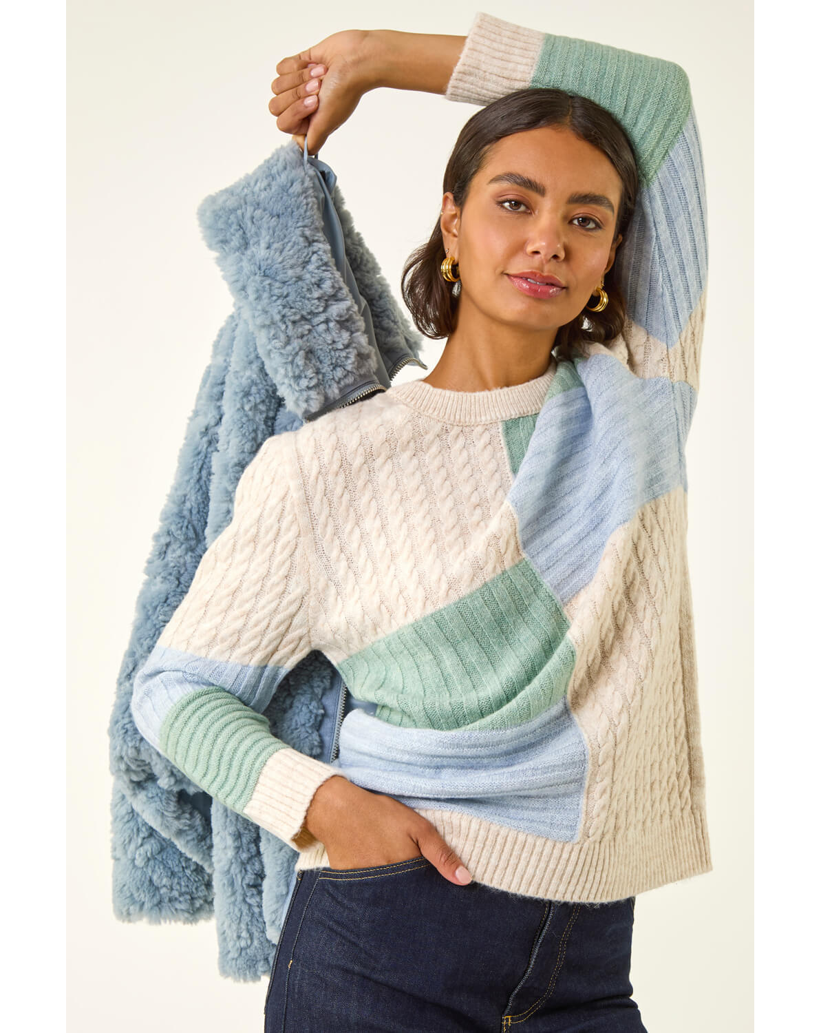 Roman Colour Block Cable Knit Jumper
