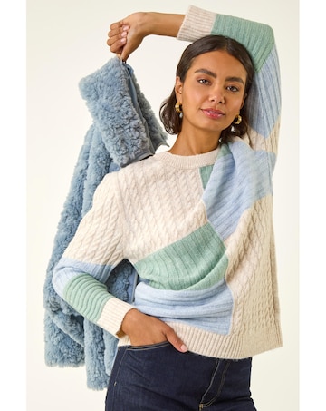 Roman Colour Block Cable Knit Jumper