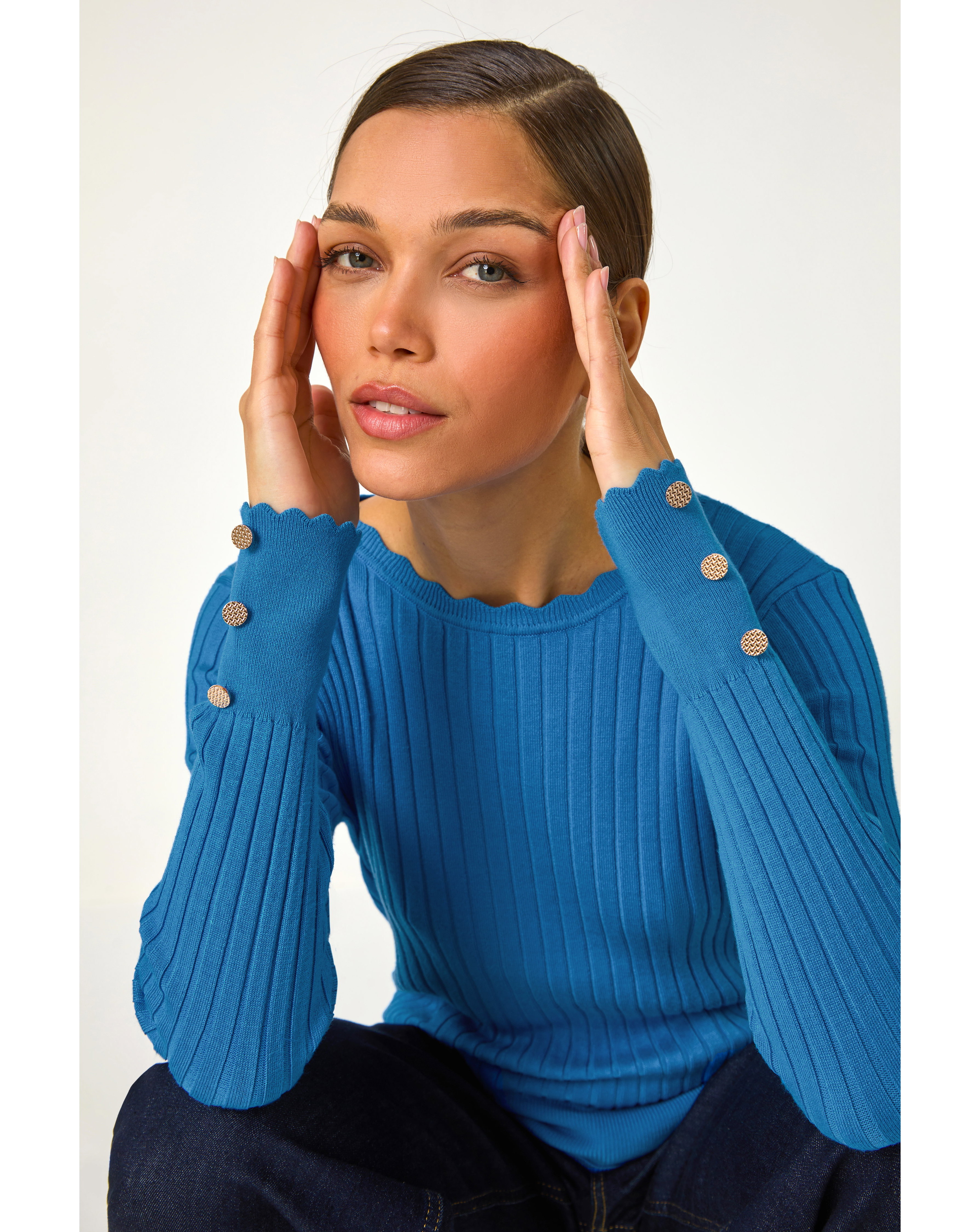 Roman Button Ribbed Longline Jumper