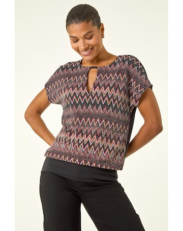 Roman Zig Zag Print Bubble Hem Top