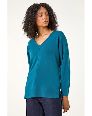 Roman V-Neck Side Split Knit Sweater
