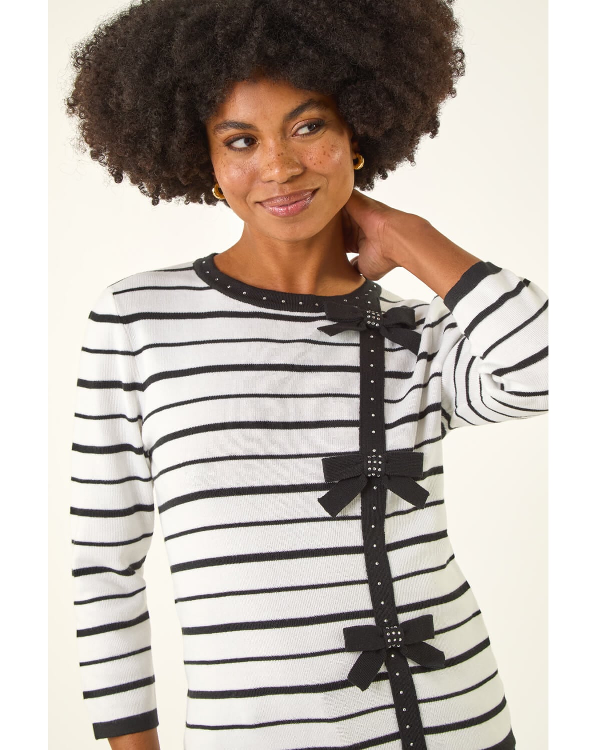 Roman Stripe Bow Detail Knit Jumper