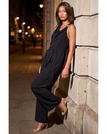Roman Cowl Neck Hardware Trim Jumpsuit