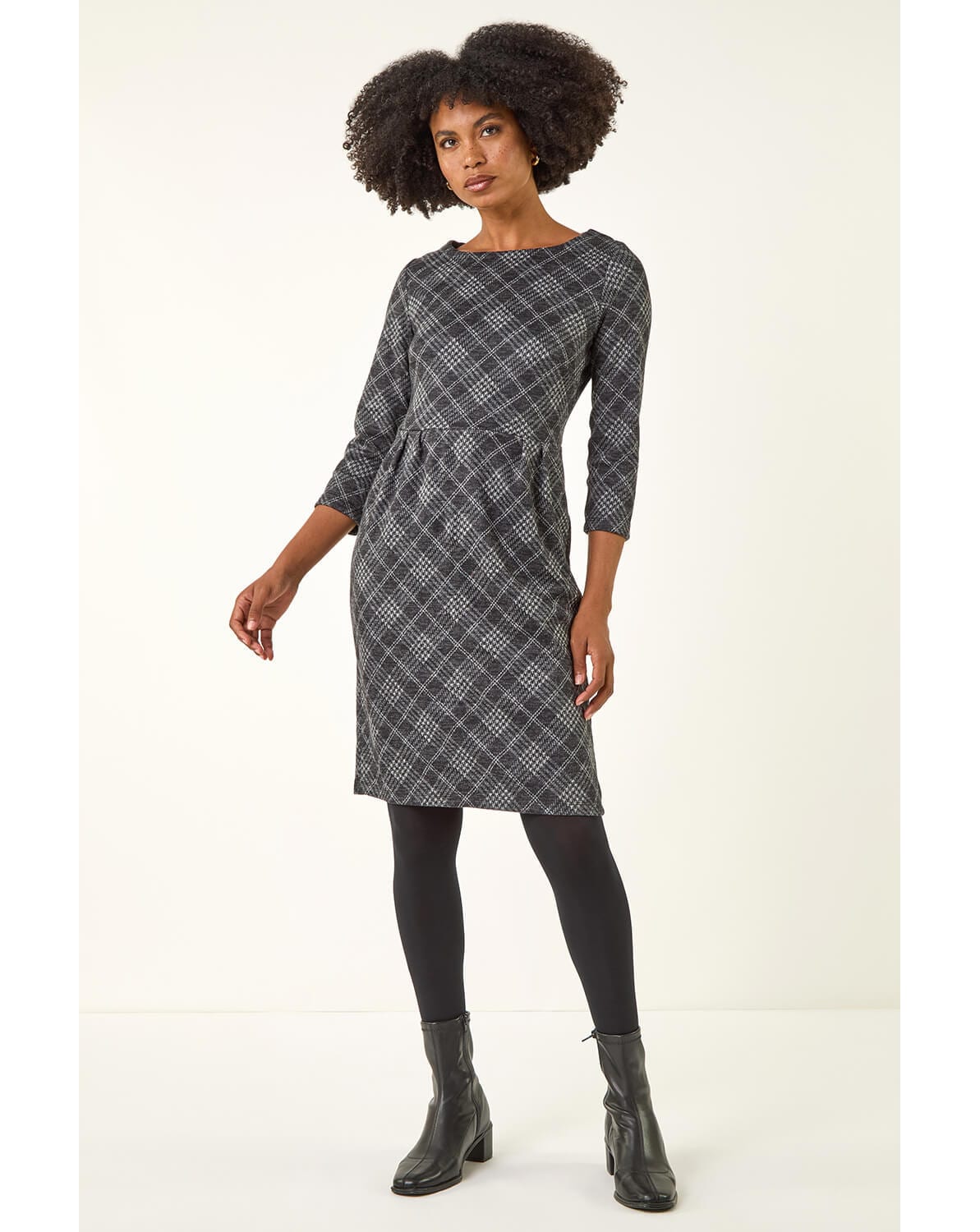 Roman Checked Front Pleat Shift Dress