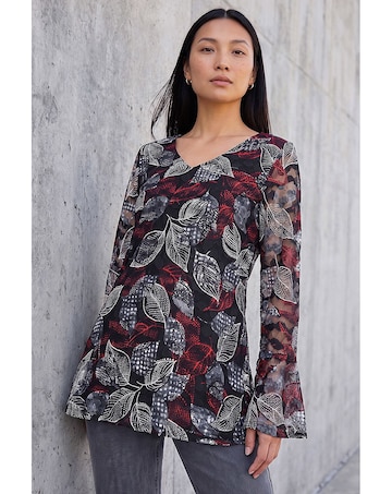Roman Leaf Printed Lace V-Neck Top