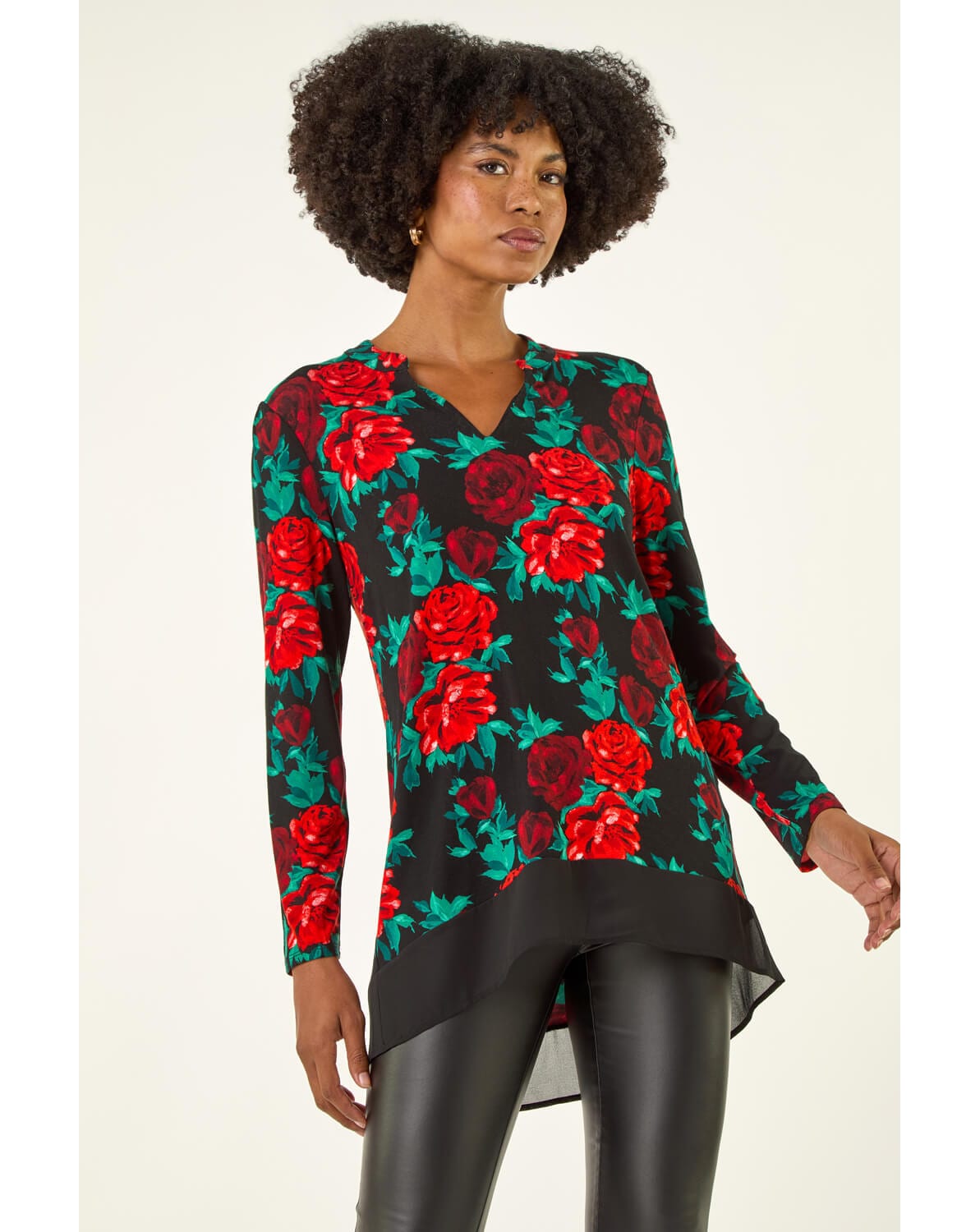 Roman Floral Print V-Neck Chiffon Top