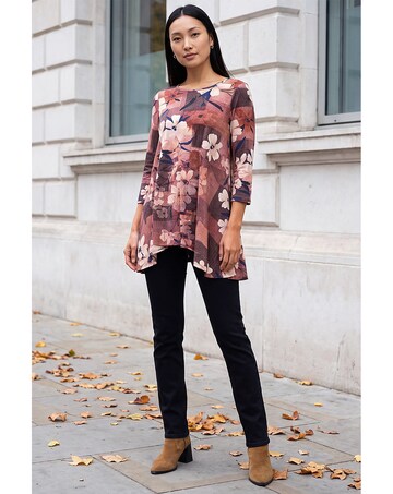 Roman Floral Print Hanky Hem Stretch Top