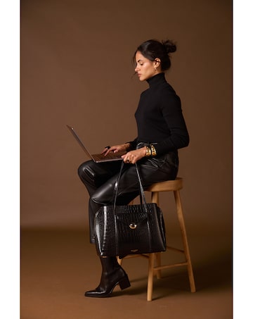 Luella Grey Francois Black Croc Laptop Tote