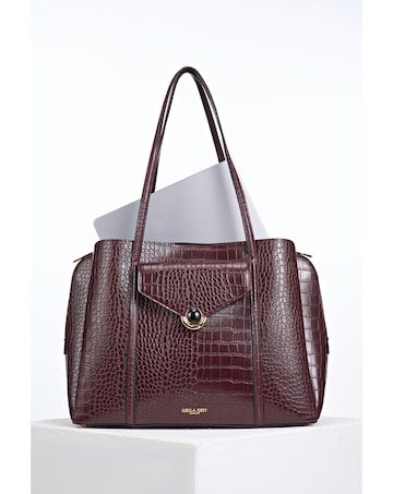 Luella Grey Francois Black Cherry Croc Laptop Tote