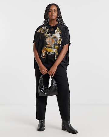 Religion Tie Neck Floral Graphic Blouse
