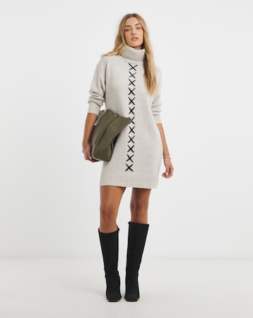 Native Youth Cross Stitch Knitted Mini Dress