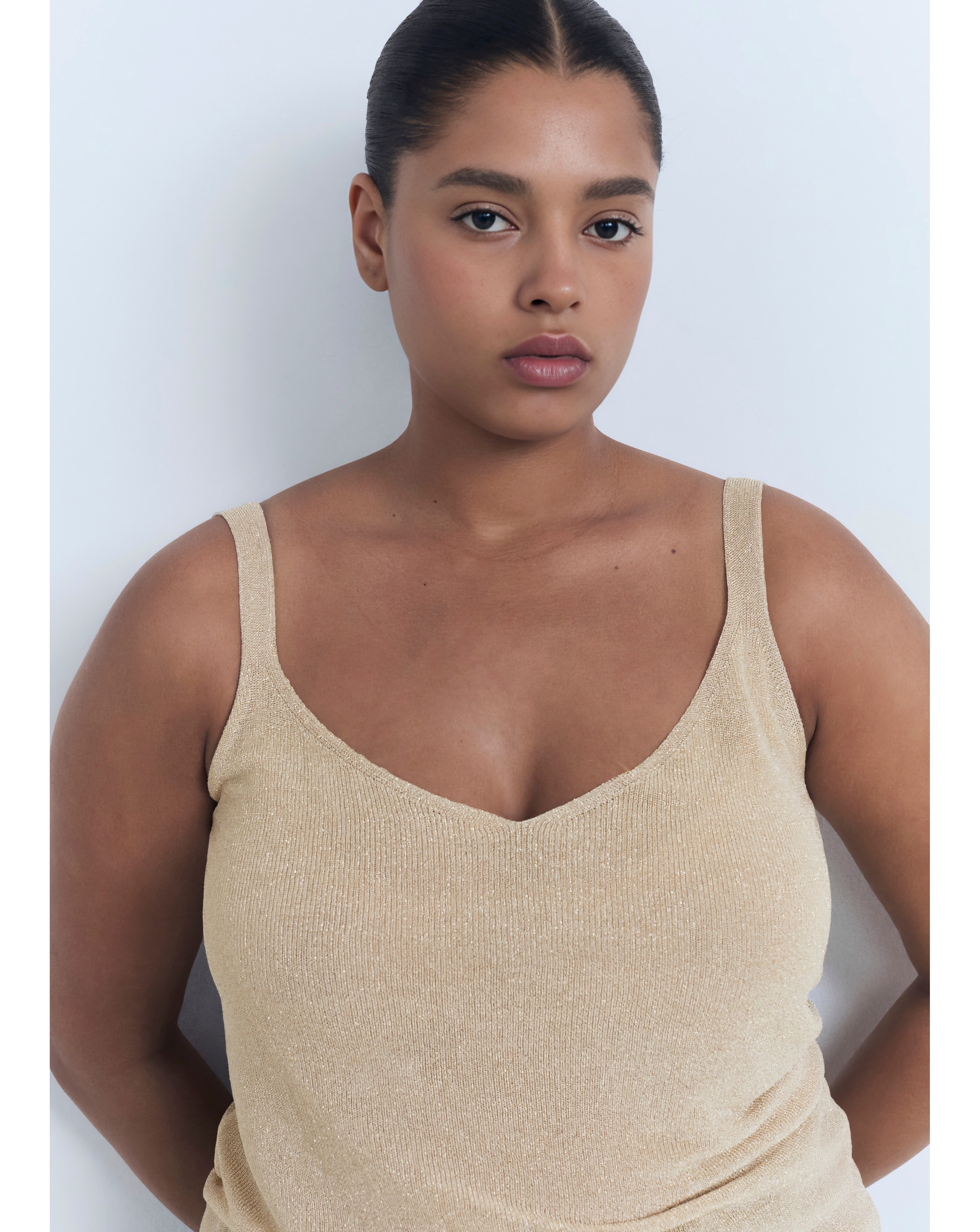 Mango Lurex Knitted V-Neck Top