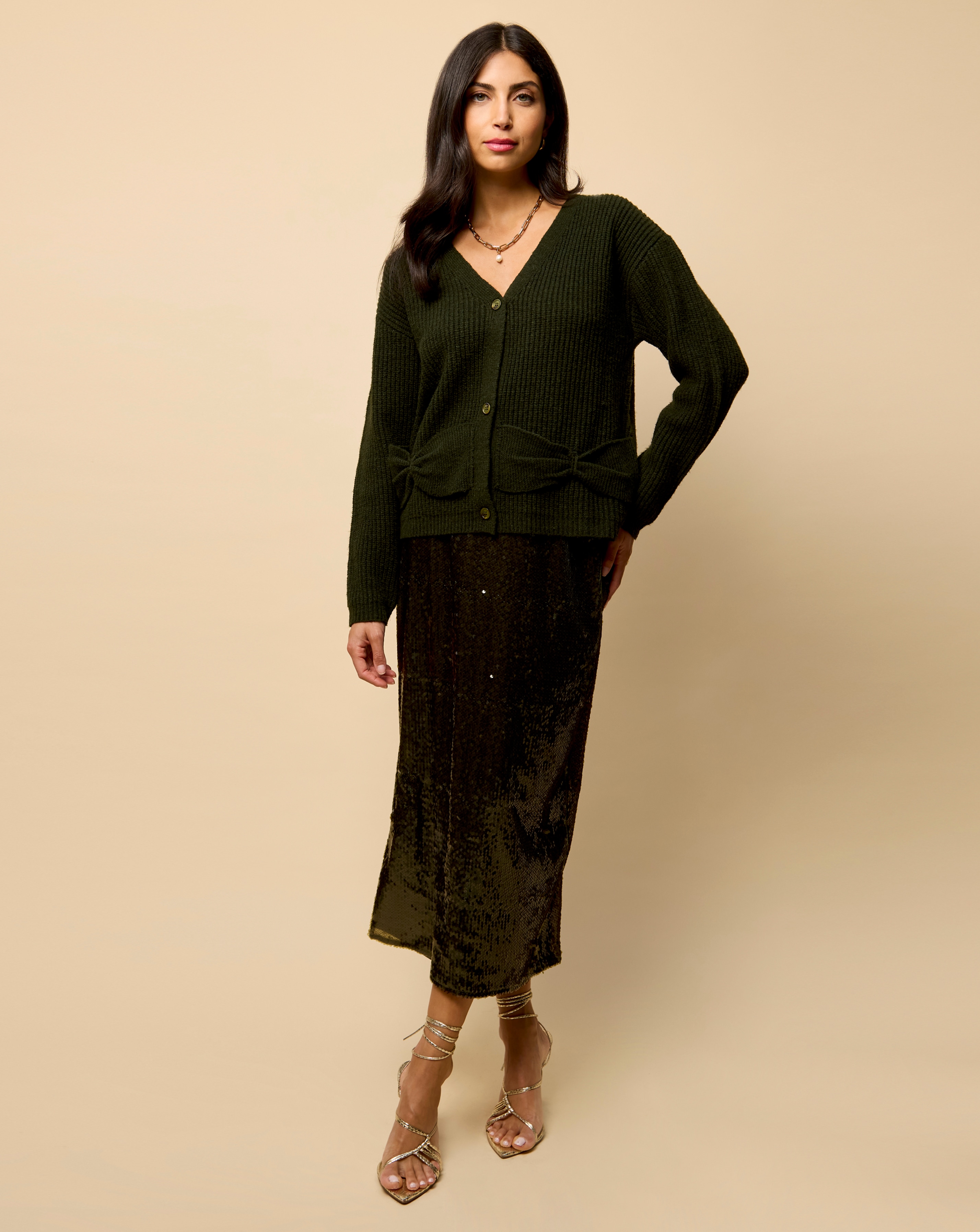 Little Mistress Khaki Detail Cardigan