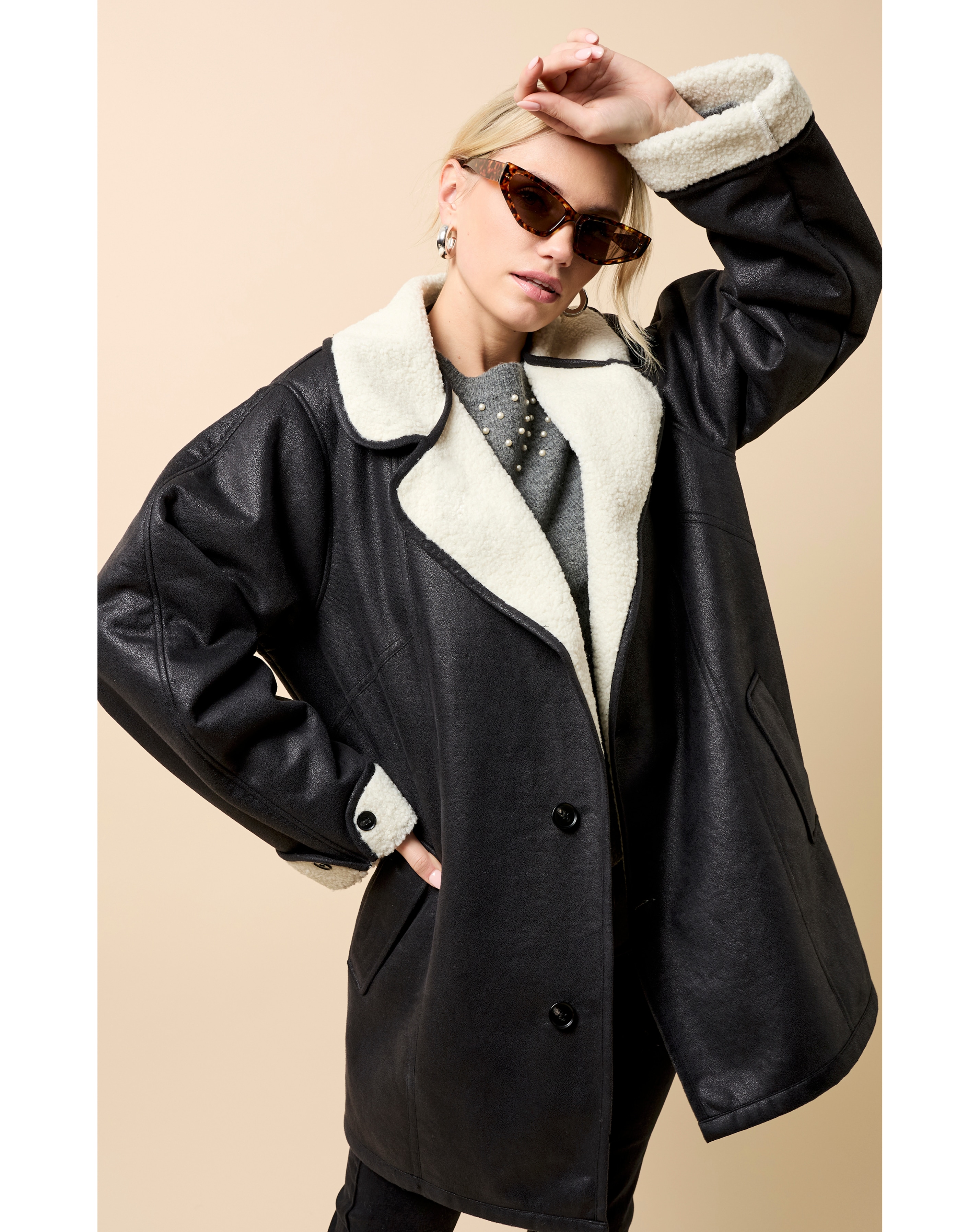 Little Mistress Black Suede Borg Jacket