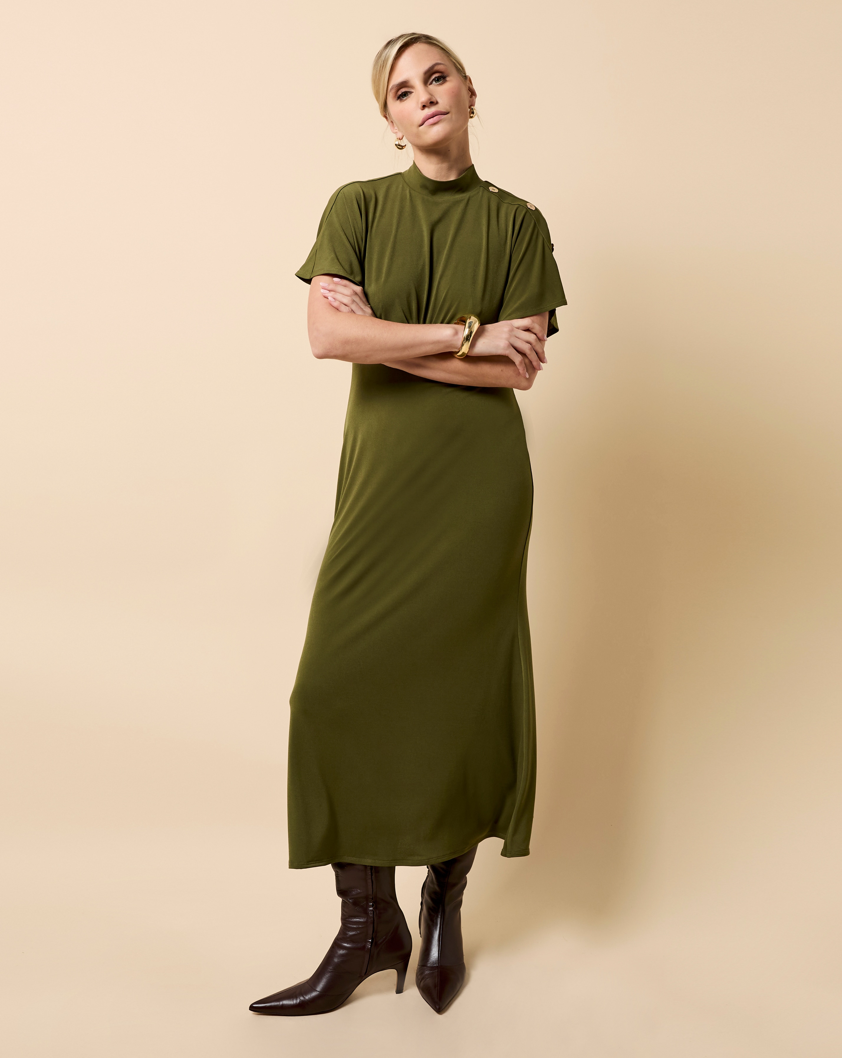 Little Mistress Khaki Button Dress