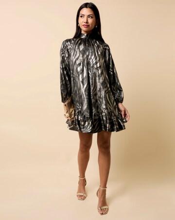Little Mistress Black and Gold Foil Print Mini Dress
