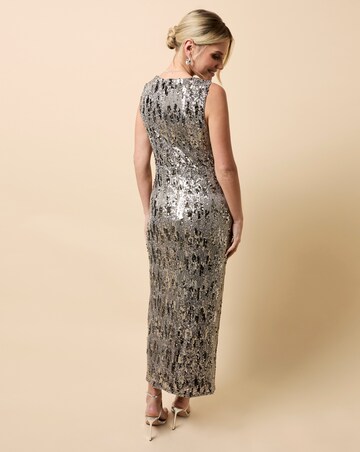 Little Mistress Silver Sequin Knot Detail Midaxi Dress