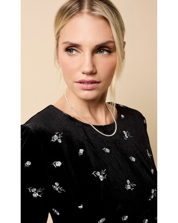 Little Mistress Black Velvet Embroidered Mini Dress