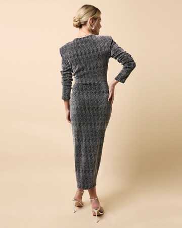 Little Mistress Black and Silver Cowl Neck Midaxi Dress