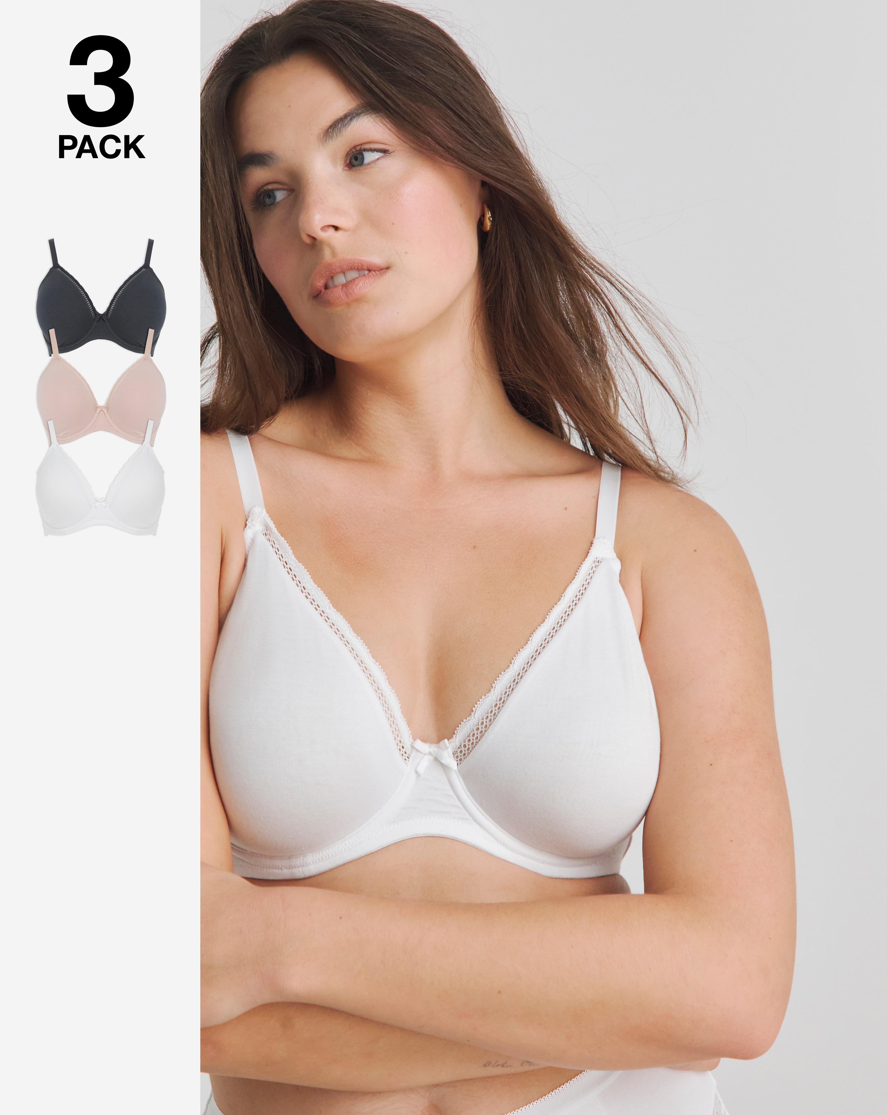3 Pack Claire Cotton Full Cup Wired Bras