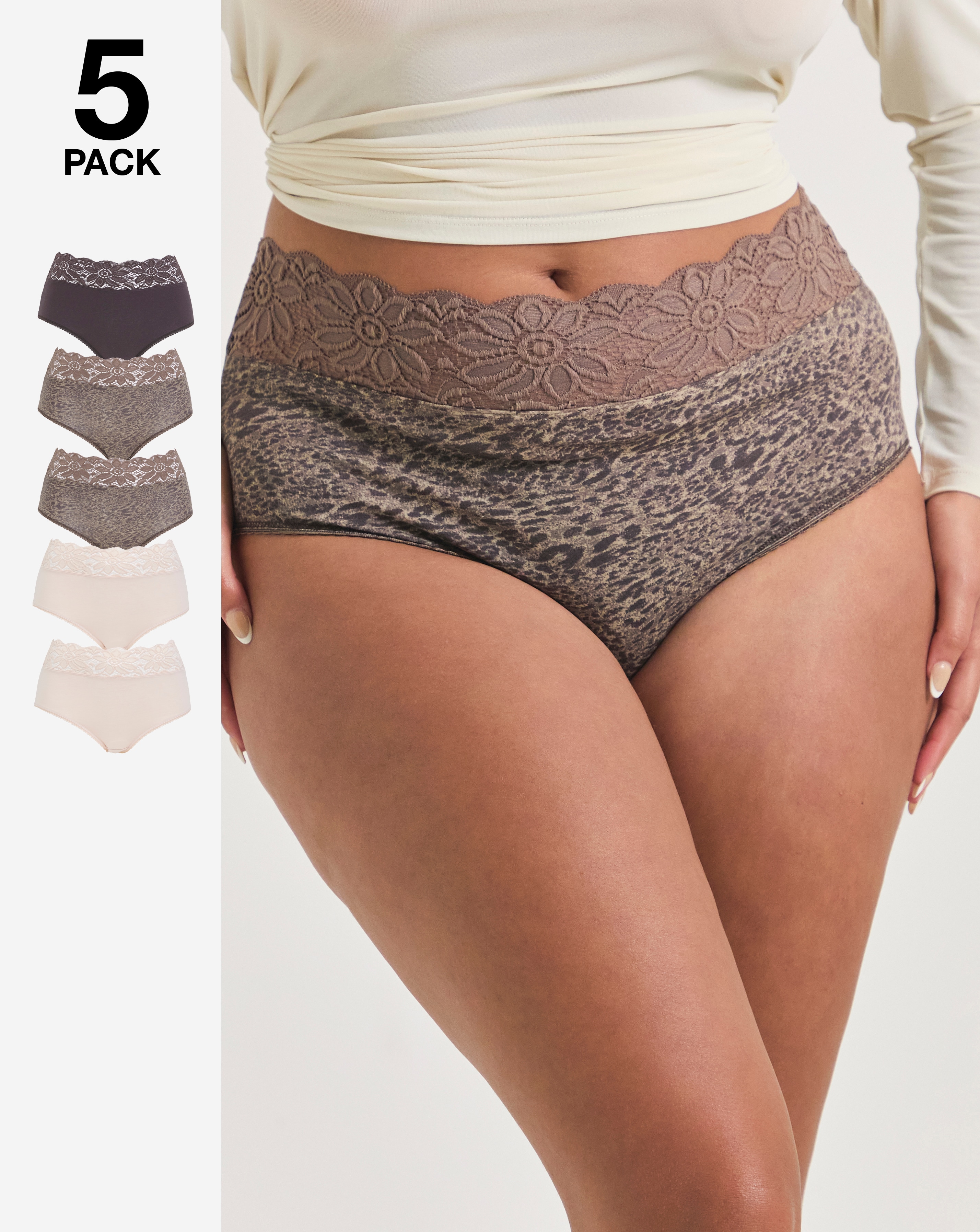 5 Pack Lace Top Full Fit Knickers