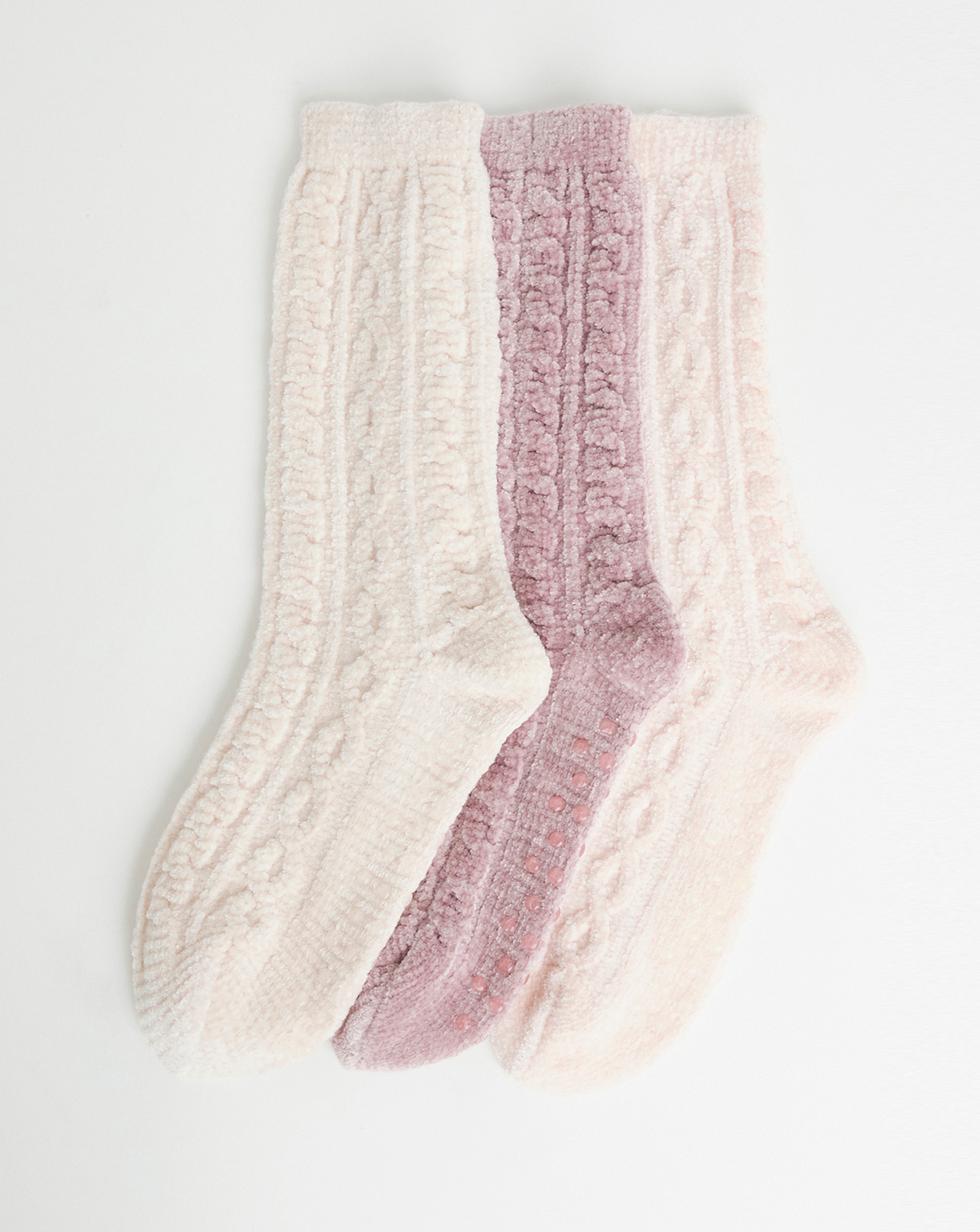 3 Pack Thermal Cable Knit Slipper Socks