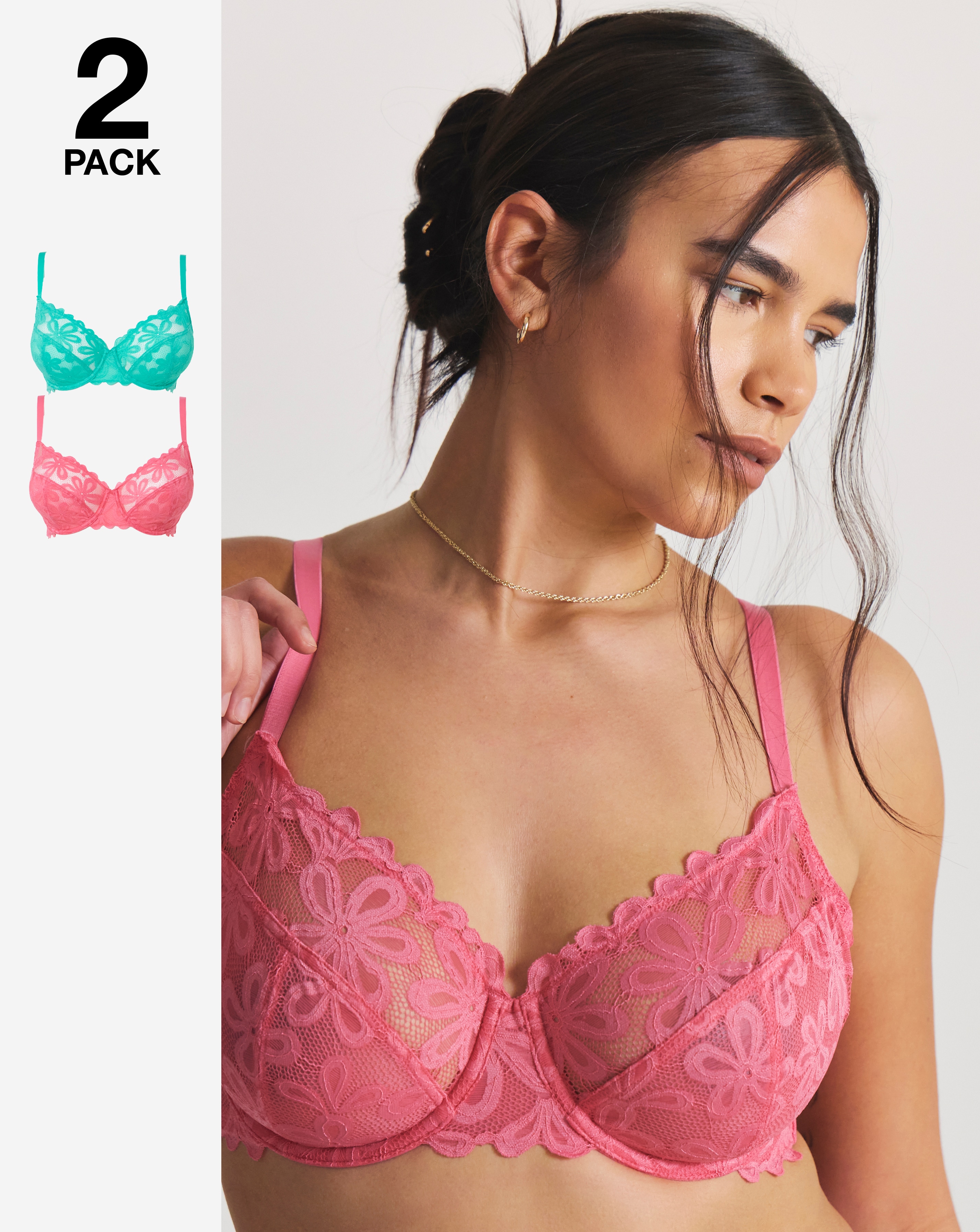 2 Pack Daisy Lace Full Cup Bras