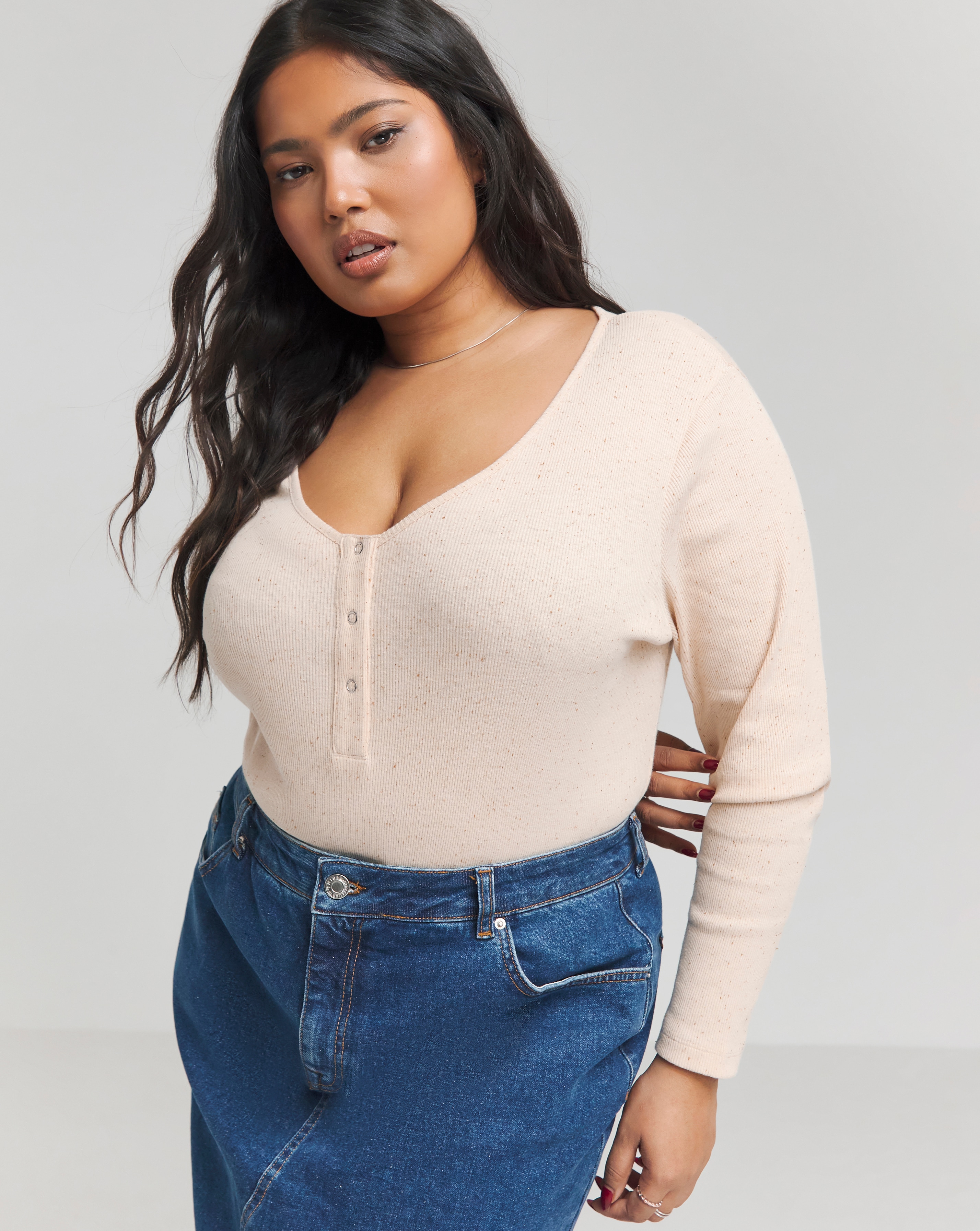 Simply Be Button Front Neppy Ribbed Body