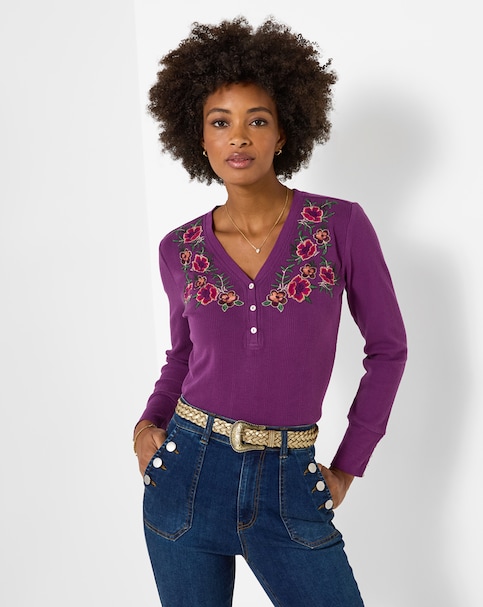 New In - Joe Browns Floral Embroidered Henley Top