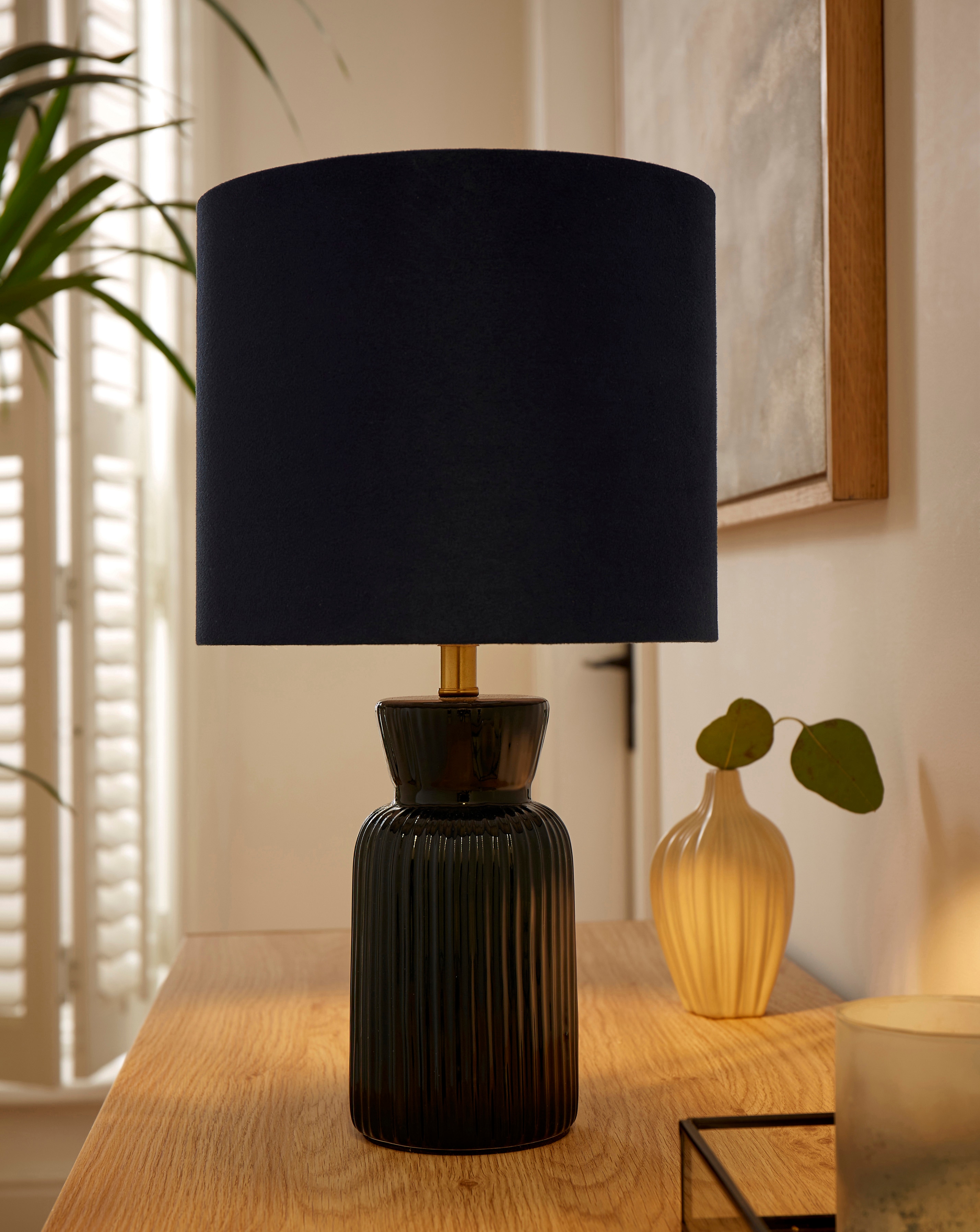 Ribbed Ceramic Table Lamp Blue