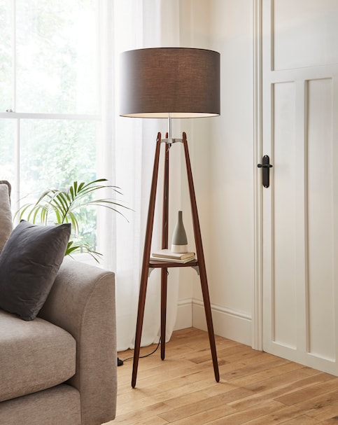 Mahogany Shelf Tripod Floor Lamp