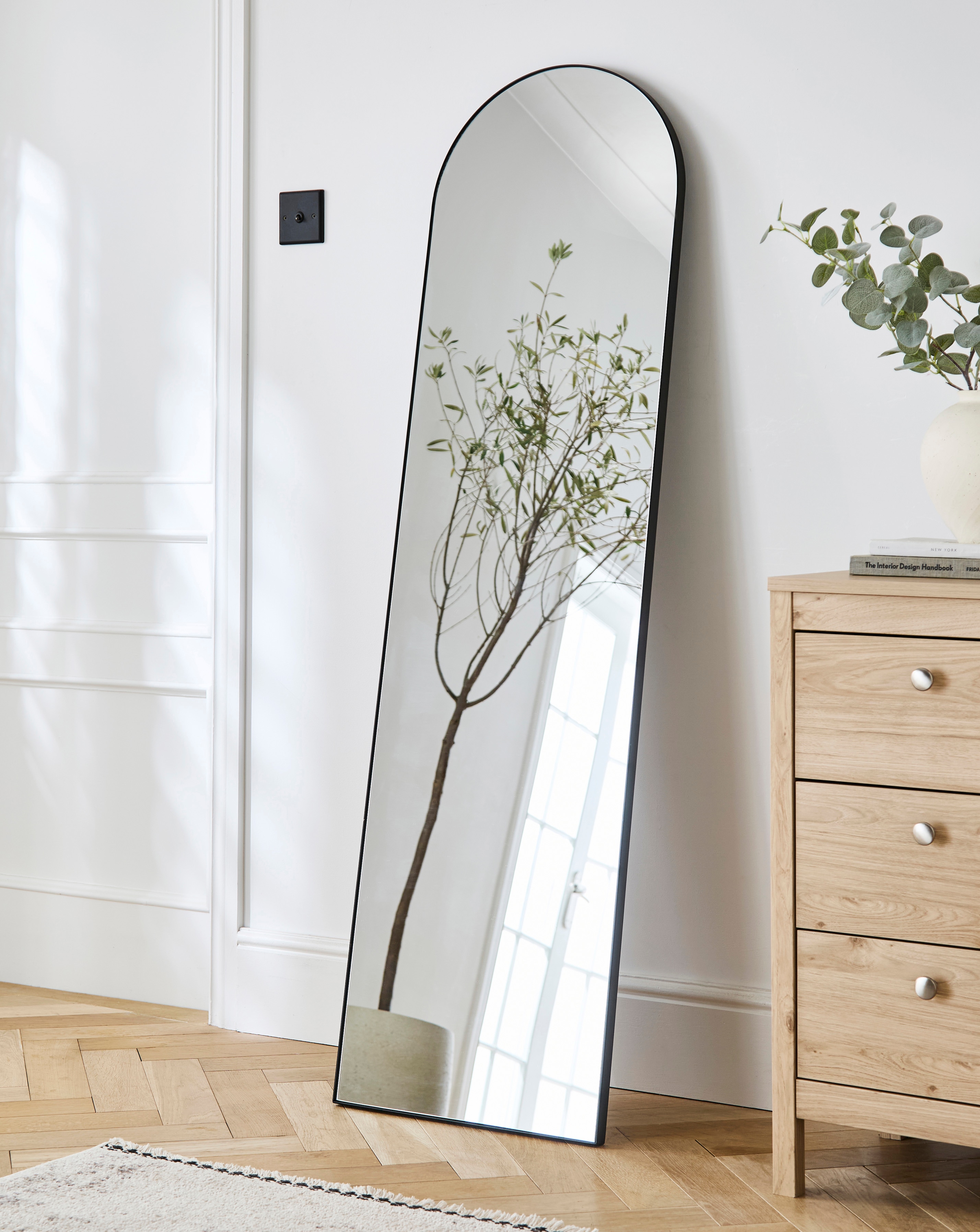 New In - Black Slim Arched Leaner Mirror
