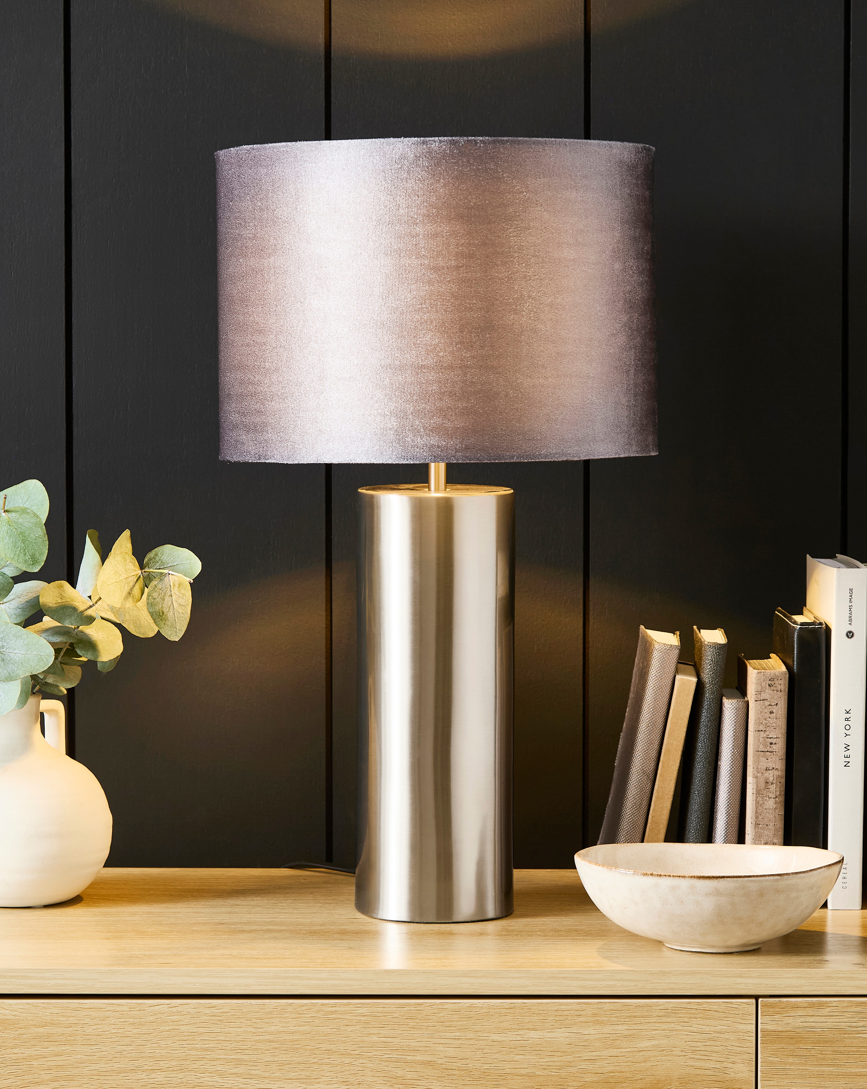 New In - Sadie Silver and Grey Velvet Table Lamp