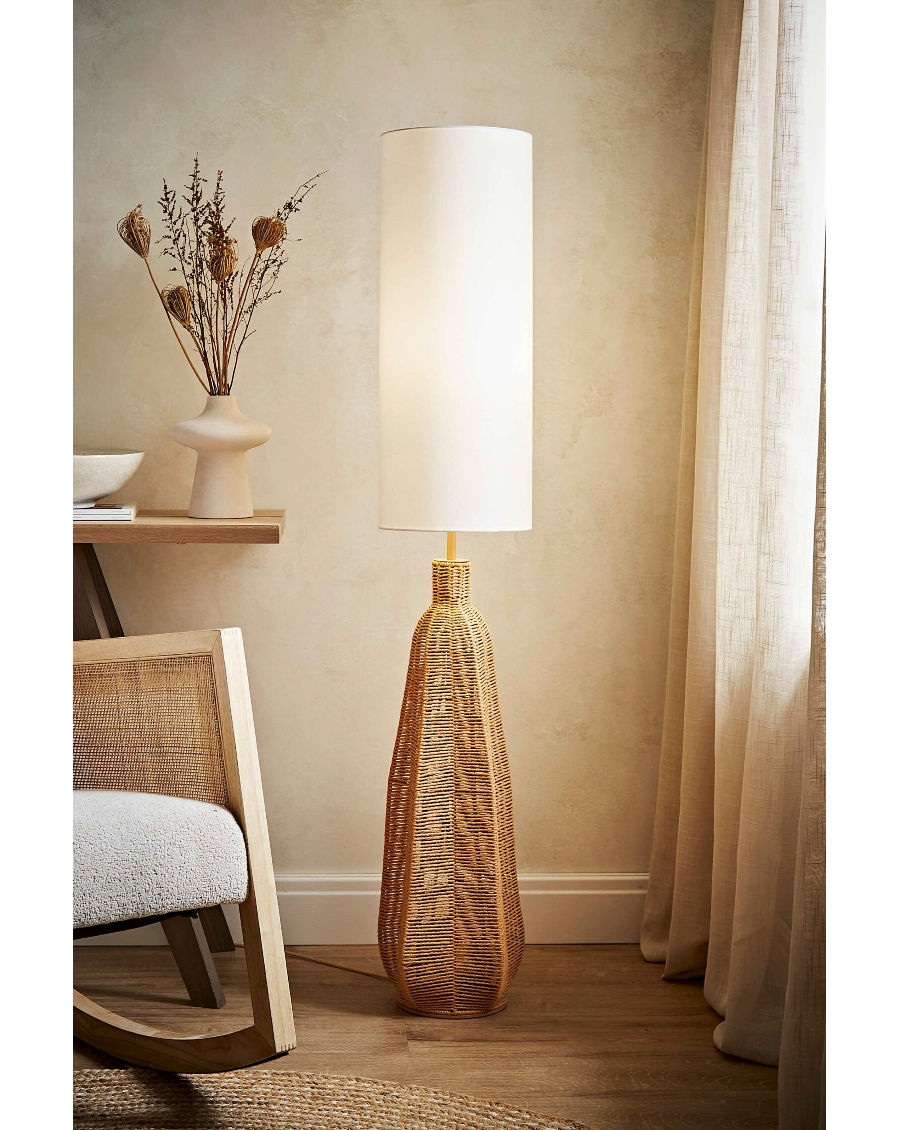 Una Rattan Midi Floor Lamp