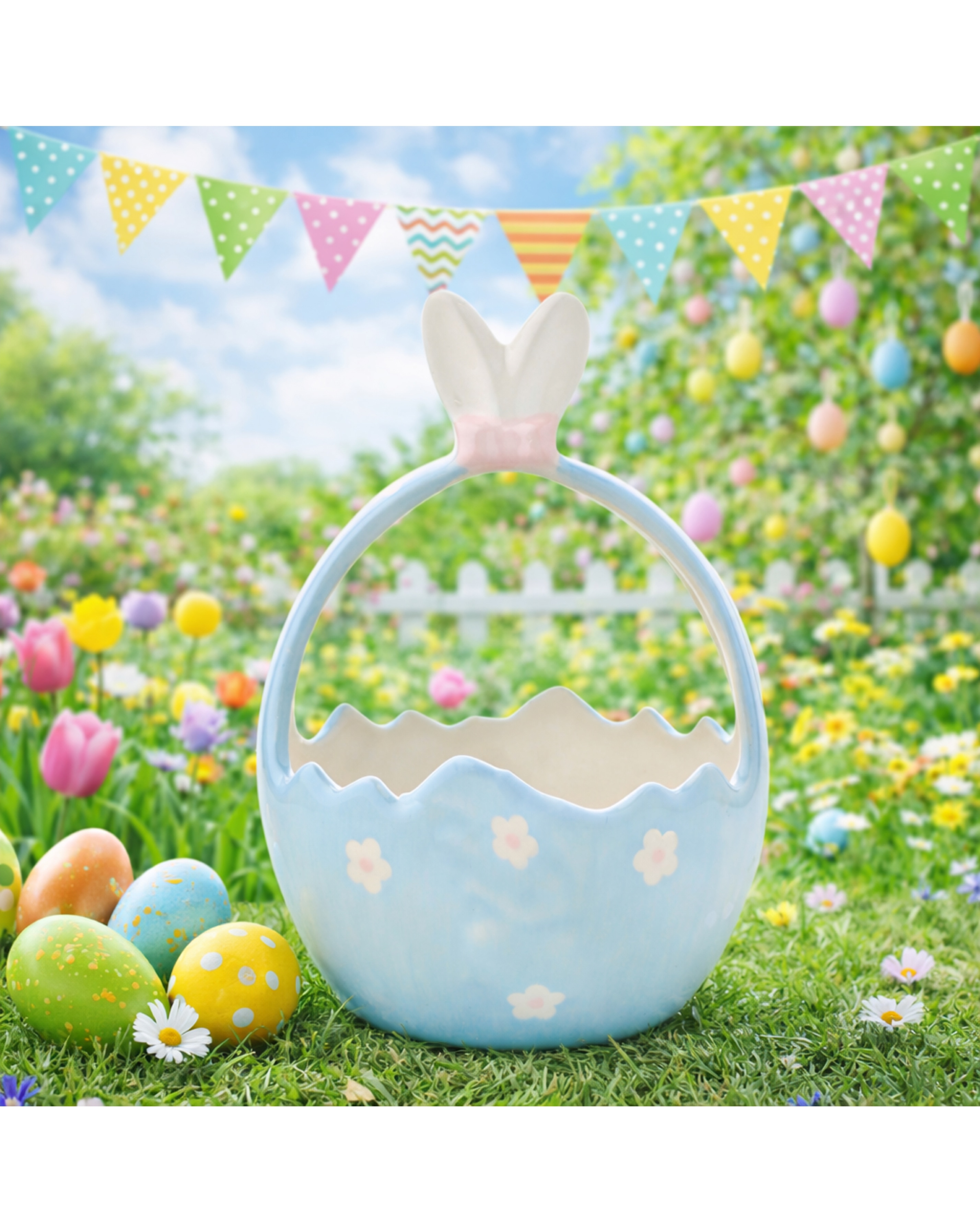 New In - Blue Basket with Bunny Ears