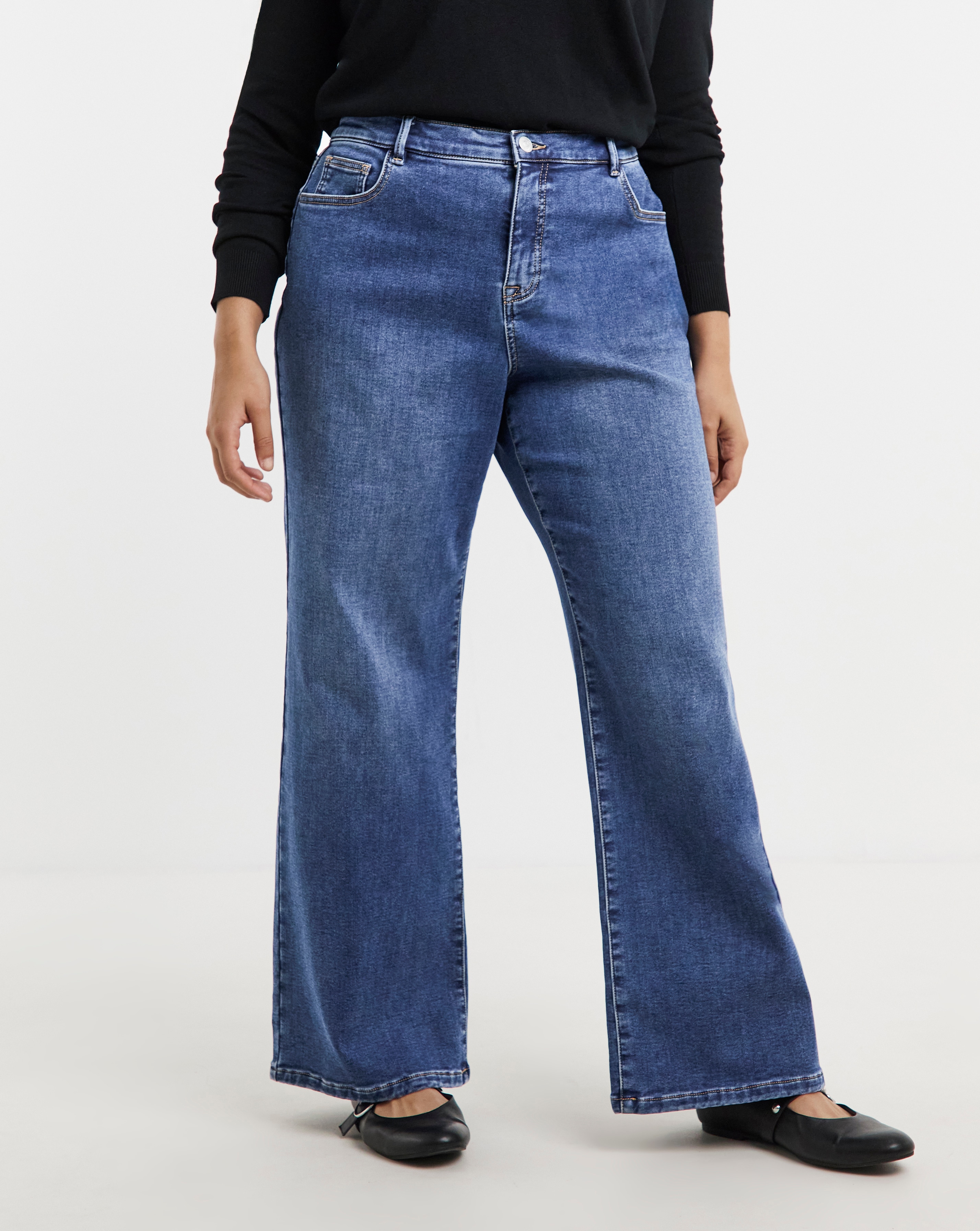Mid Wash Fleece Lined Cosy Wide Leg Jean