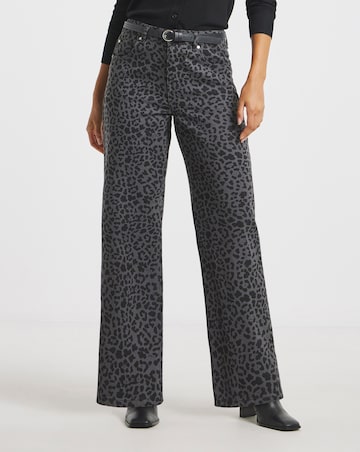 Simply Be Grey Leopard Wide Leg Jeans